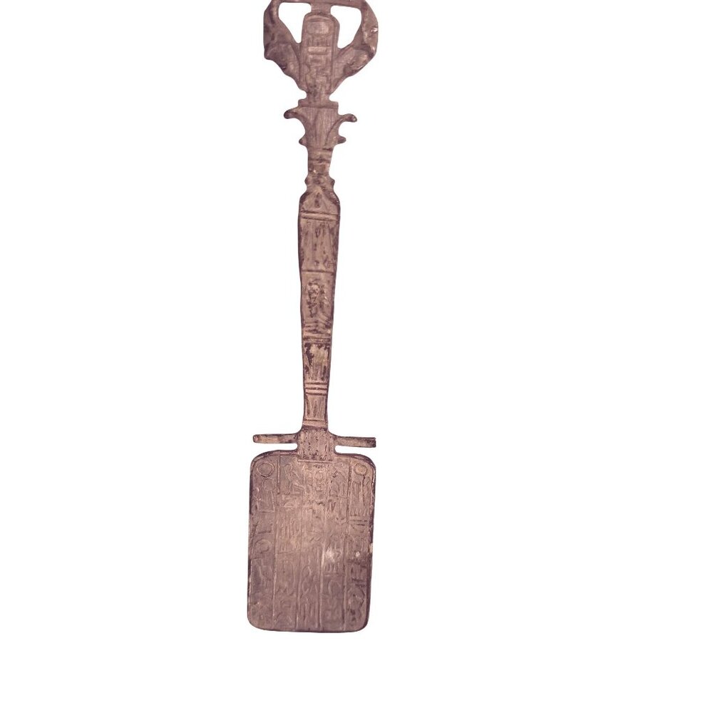 Vintage Egyptian Copper Decorative Mini Collectible Spoon With Hieroglyphic & Sy